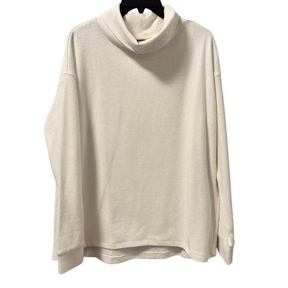 Lands End Ivory Waffle Knit Turtleneck Sz L Soft Cozy Layering Top - Picture 6 of 12